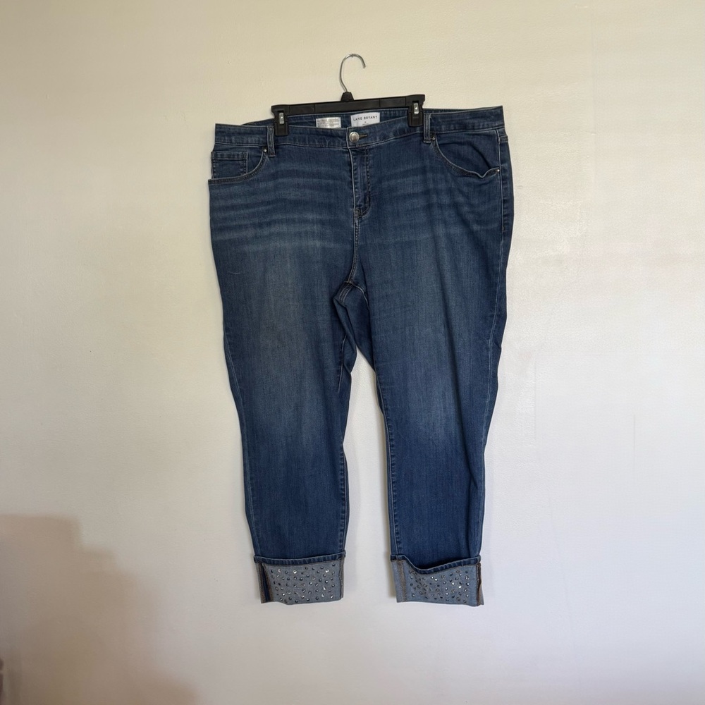 Lane Bryant Women Blue Denim Jeans Embellished Cuffs Sz 20